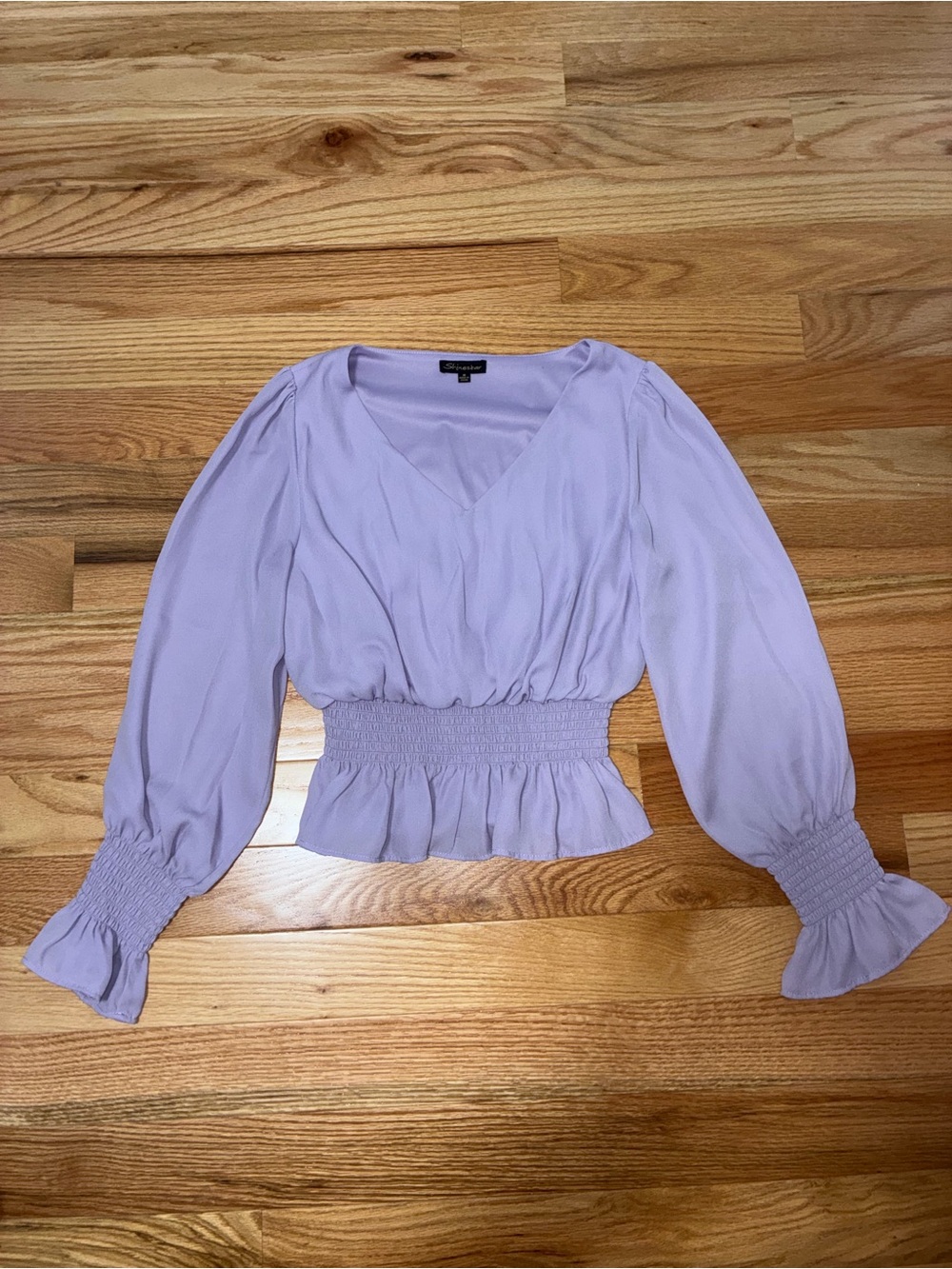 Shinestar Lavender Smocked Waist Peplum V-Neck Blouse
